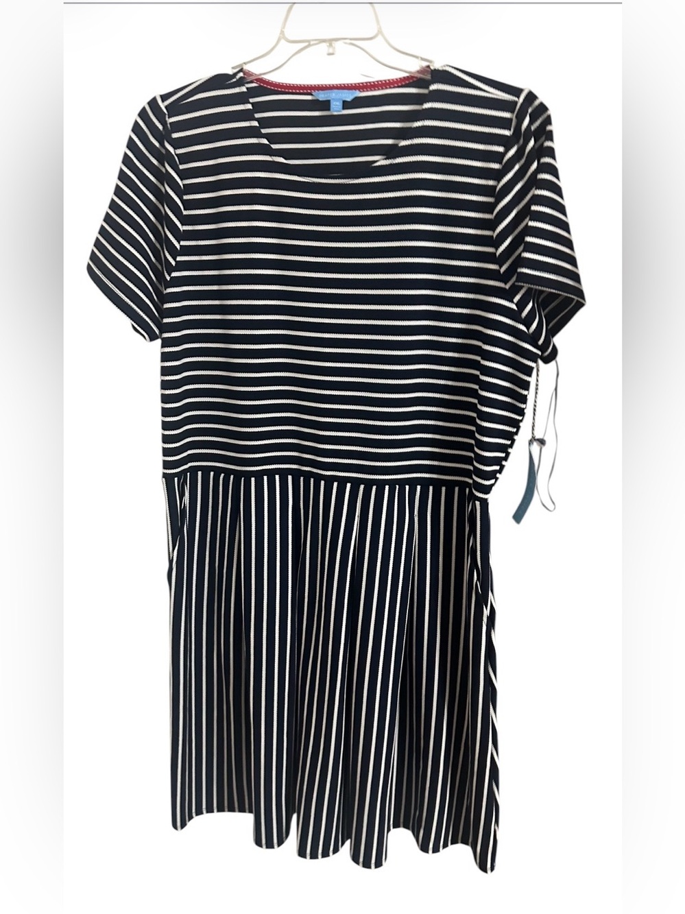 Draper James Navy and White Striped Short-Sleeve Dress